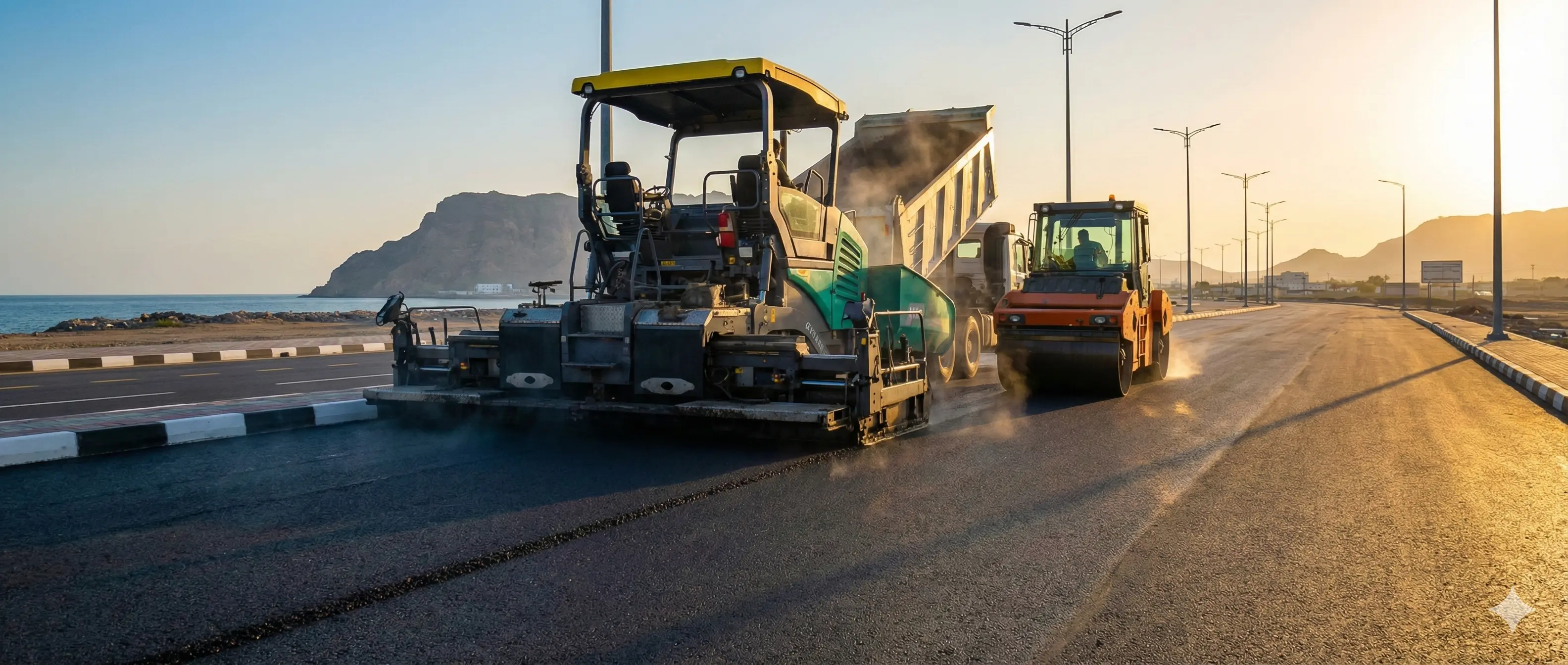 مقاول أسفلت ورصف طرق في عدن واليمن معدات ثقيلة